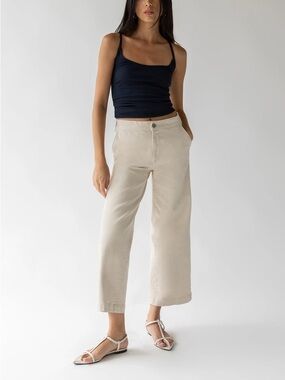 Oak + Fort Cropped Length Twill Wide Leg Pants - Cream